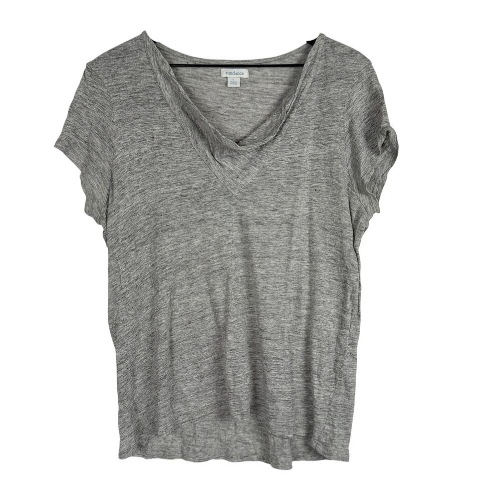 Sundance Draped Neck 100% Linen Tee Shirt Gray - L